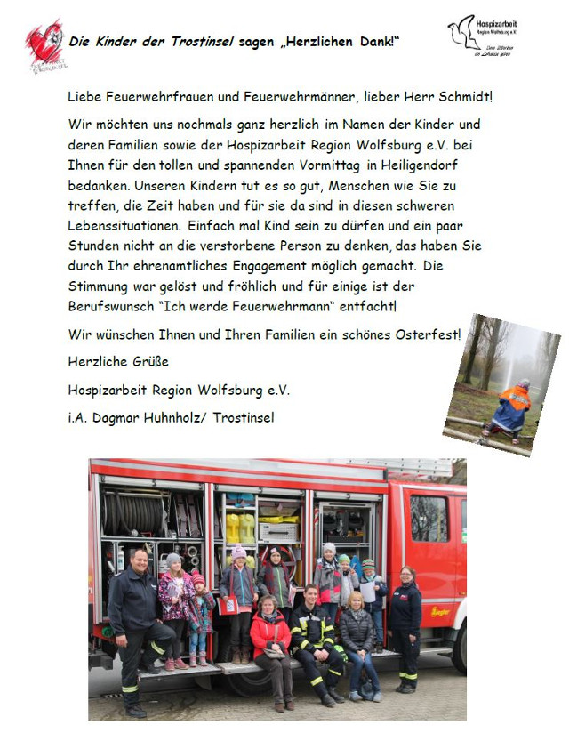 Dankschreiben der Trostinsel, Foto: Freiwillige Feuerwehr Heiligendorf