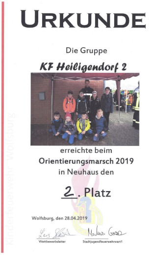 Urkunde Orientierungsmarsch Kinderfeuerwehr Heiligendorf 2