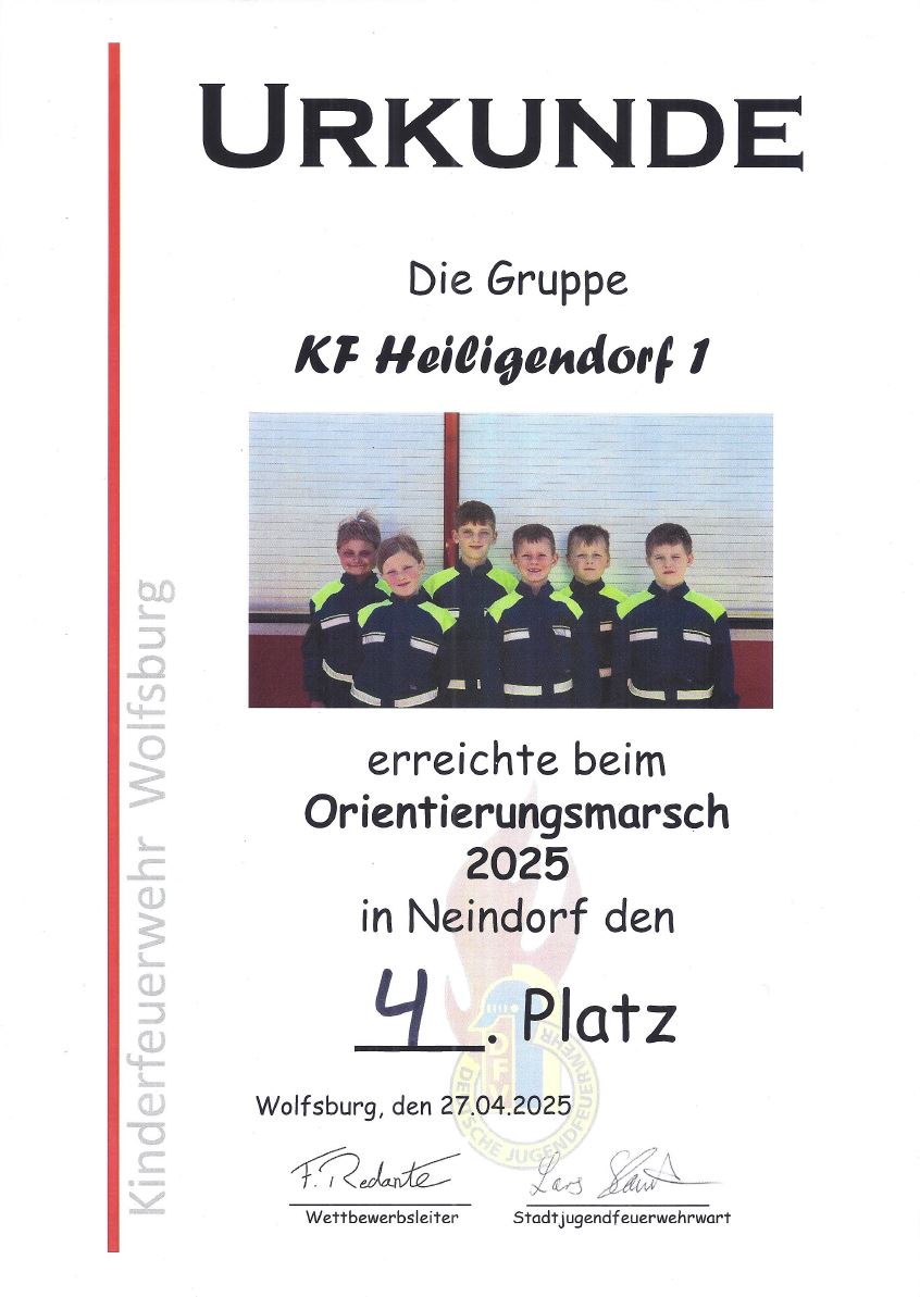 Urkunde Platz 4 beim Orientierungsmarsch rund um Neindorf, Foto: Freiwillige Feuerwehr Heiligendorf